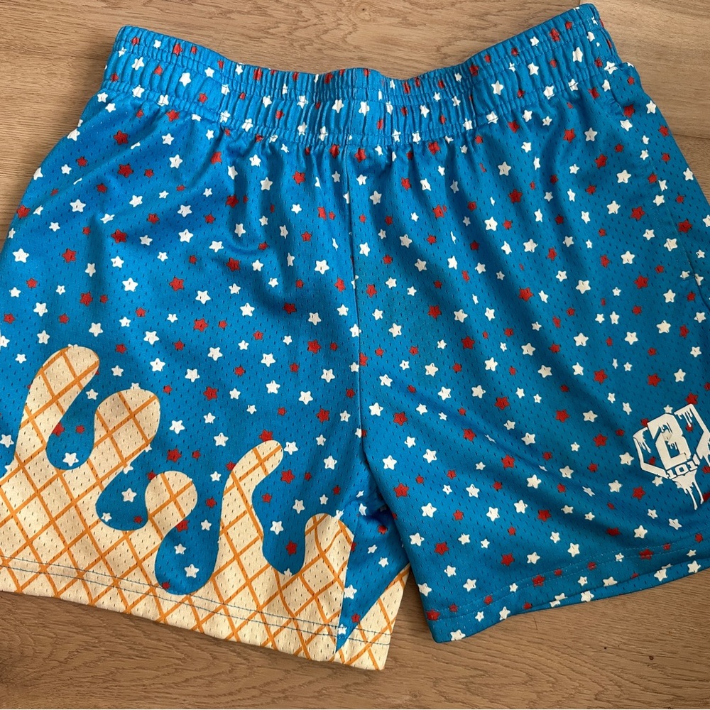 Blue Star Print Kids Athletic Shorts with Waffle Detail